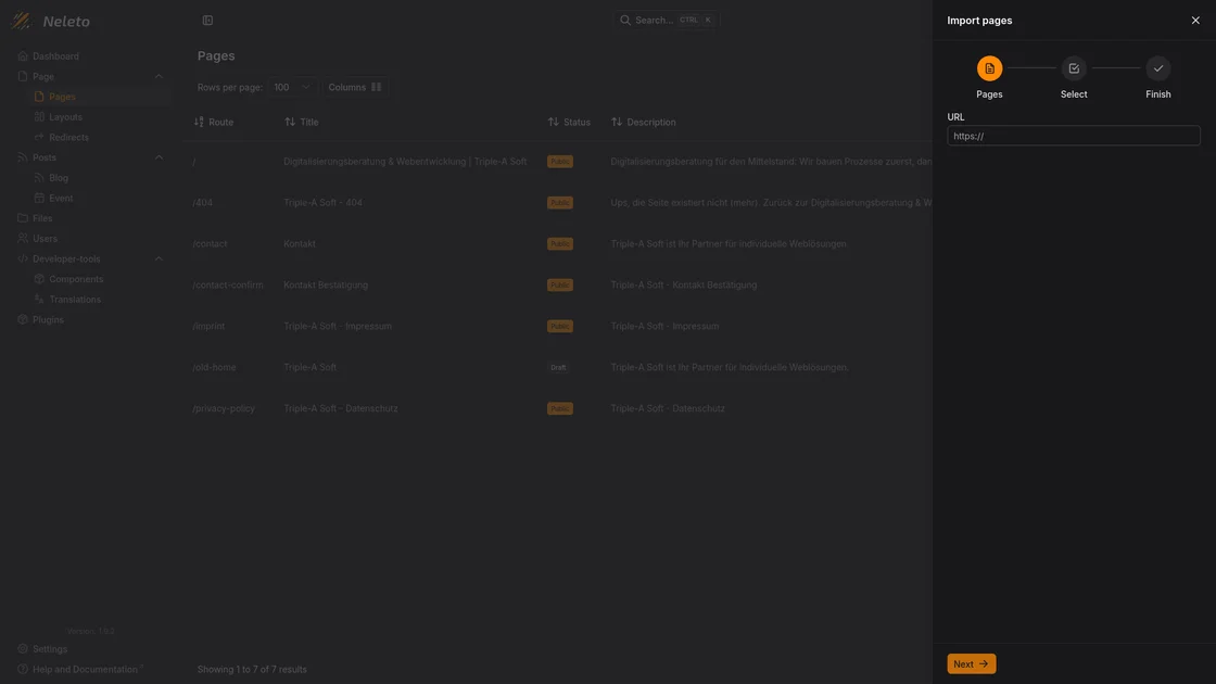 Neleto WordPress importer — migrate pages, posts, and media files to Neleto in minutes