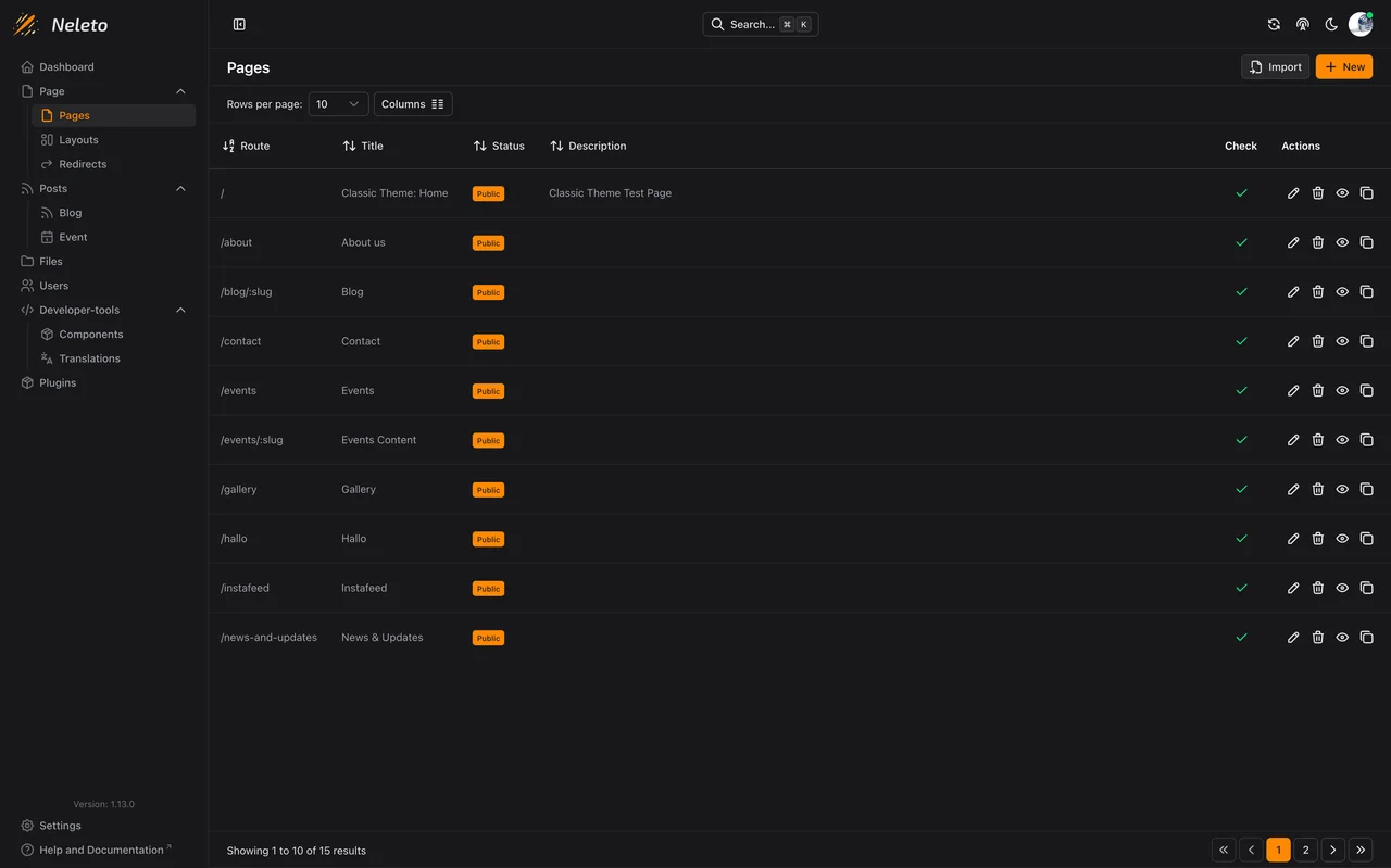 Neleto page management — GDPR-compliant EU-hosted CMS with no vendor lock-in