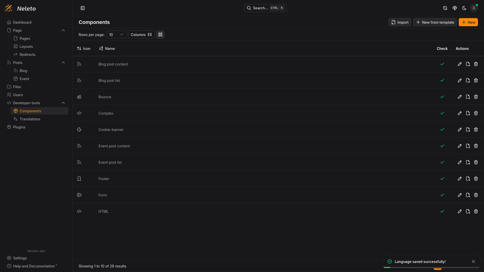A Screenshot of Neletos Components Page