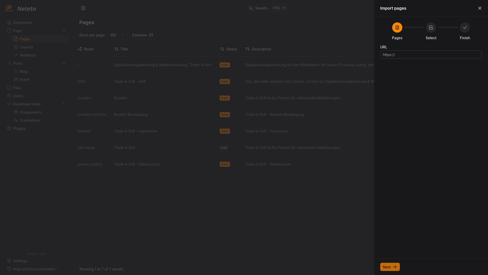 A Screenshot of Neletos migration feature