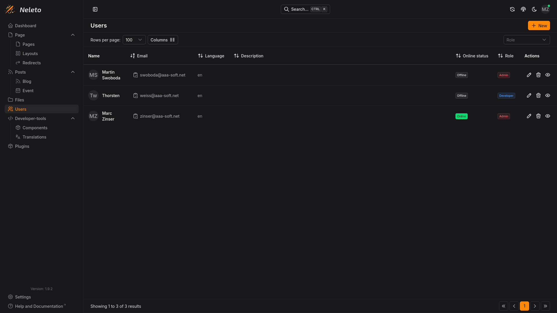 A Screenshot of Neleto's User-management