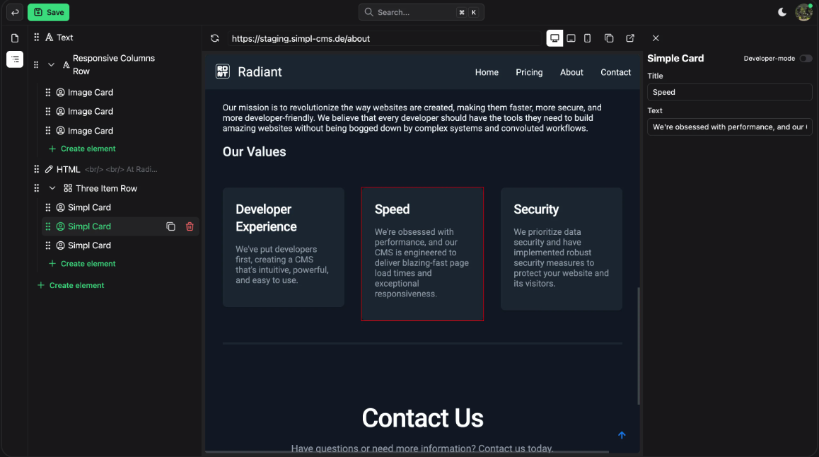 A Screenshot of our intuitive Page-builder